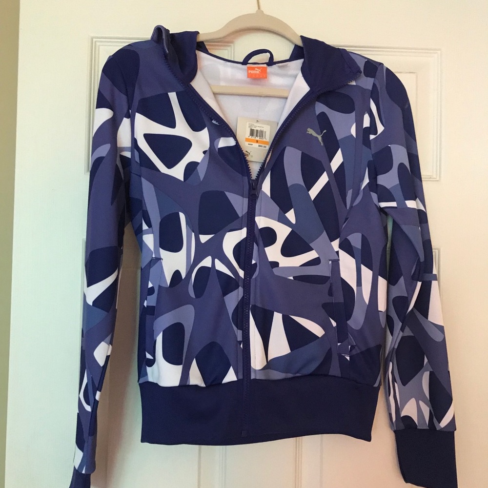 Purple and white pattern PUMA zip jacket.